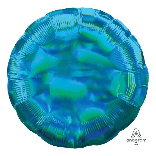 45cm Standard Holographic Iridescent Cyan Circle Foil Balloons