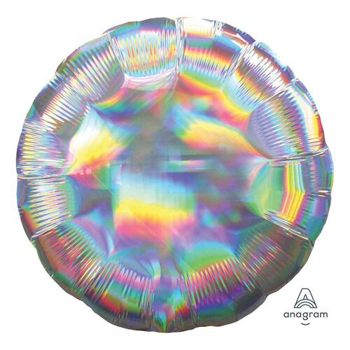 45cm Standard Holographic Iridescent Silver Circle Foil Balloons