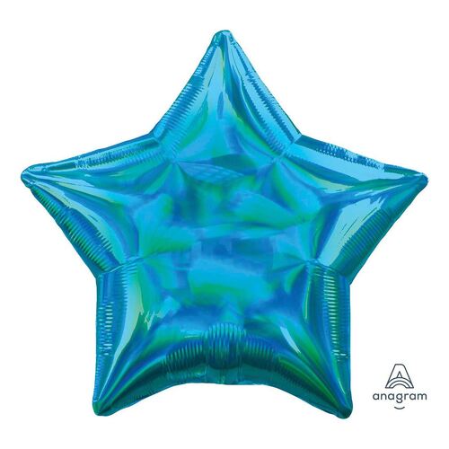 45cm Standard Holographic Iridescent Cyan Star Foil Balloons