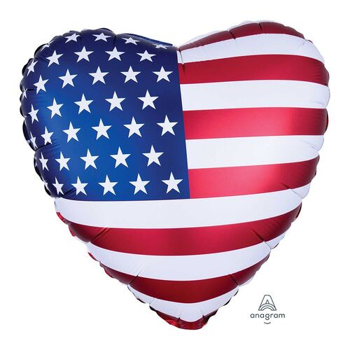 45cm Standard Satin XL Satin Infused Patriotic Heart Flag Foil Balloon