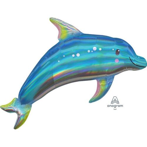 SuperShape Holographic Iridescent Blue Dolphin Foil Balloon