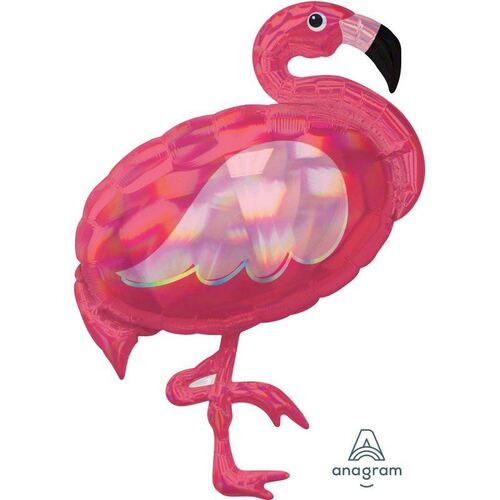 SuperShape Holographic Iridescent Pink Flamingo Foil Balloon