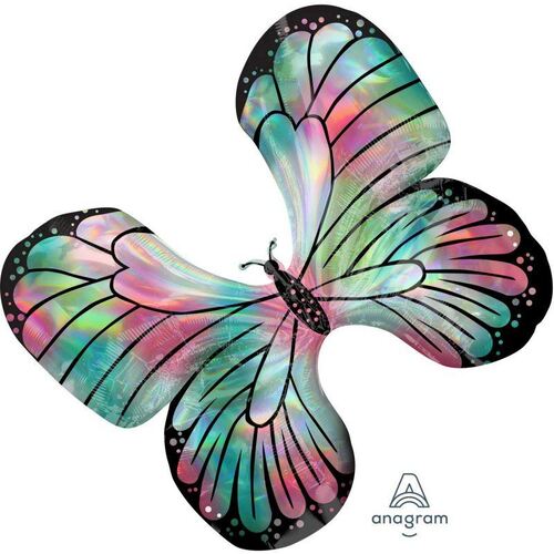 SuperShape Holographic Iridescent Teal & Pink Butterfly Foil Balloon