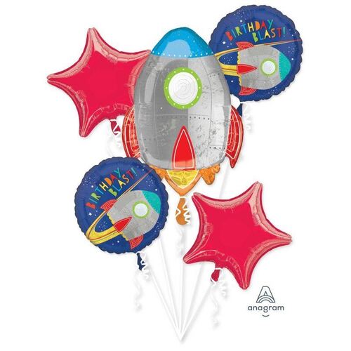 Bouquet Blast Off Birthday 5 Pack Foil Balloon