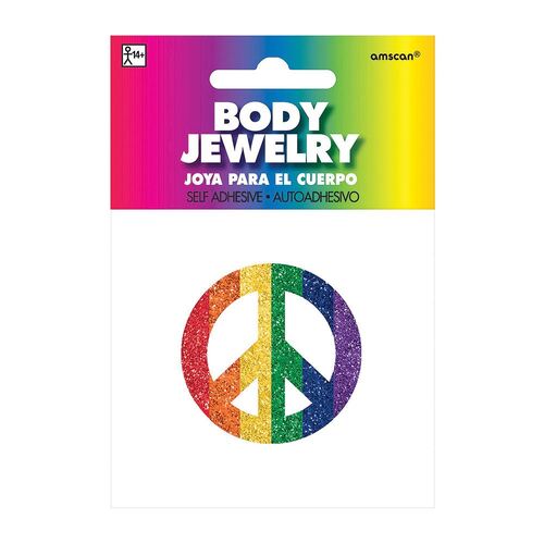 Rainbow Glitter Peace Sign Body Jewelry