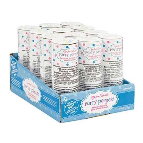 Girl or Boy? Confetti Poppers - Boy Gender Reveal 12 Pack
