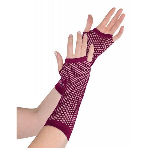 Fishnet Gloves Long - Burgundy