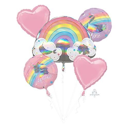Bouquet Magical Rainbow Unicorn Sparkle Foil Balloon 5 Pack