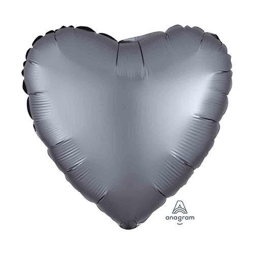 45cm Standard HX Satin Luxe Graphite Heart Foil Balloon