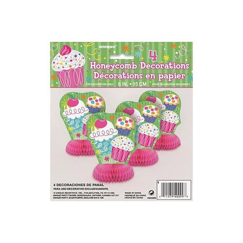 Cupcake Mini Honeycomb Decorations 4 Pack