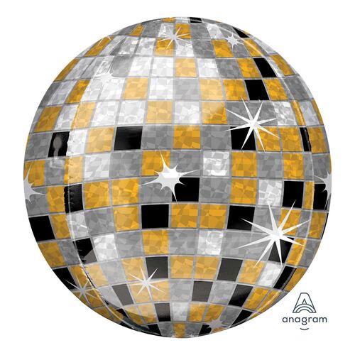 Orbz XL Gold, Silver & Black Disco Ball  Foil Balloon