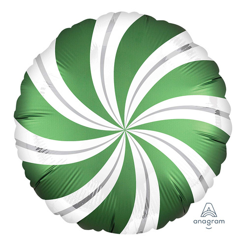 45cm Standard Satin XL Emerald Green Candy Cane Swirls Foil Balloon