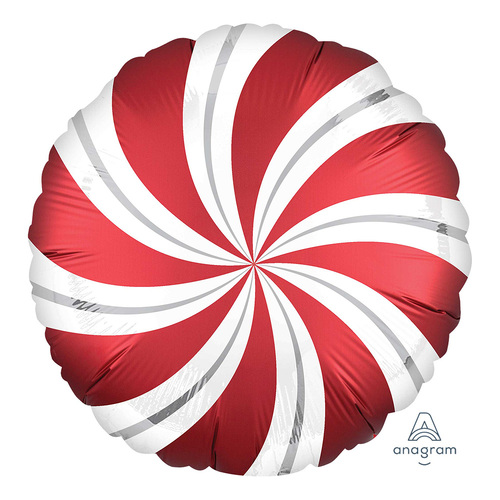 45cm Standard Satin XL Sangria Red Candy Cane Swirls Foil Balloon