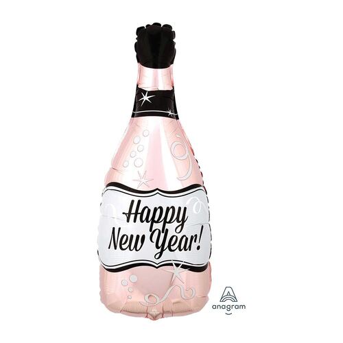 Standard Shape XL Happy New Year Rose Gold Bubbly Bottle  Foil Balloon