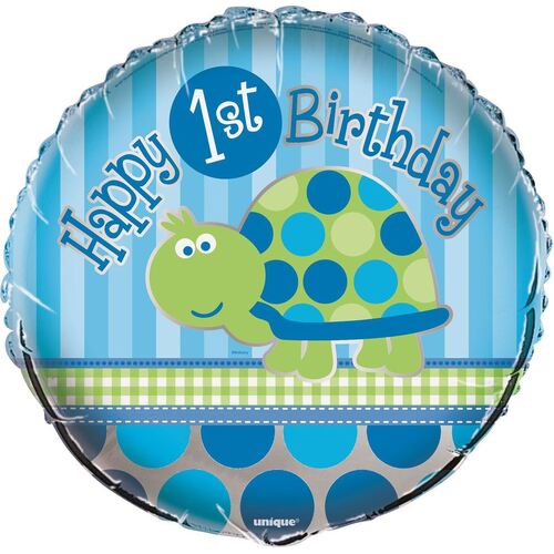 45cm 1st Birthday Turtle Foil Balloon Packaged