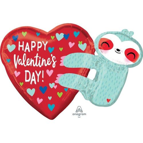 SuperShape XL Happy Valentine's Day Sloth & Heart Foil Balloon