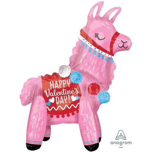 Multi-Balloon Happy Valentine's Day Standing Llama Foil Balloon