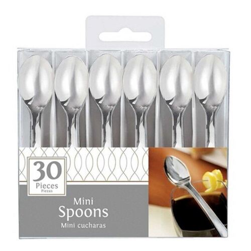 Mini Catering Spoons Silver Plastic 4/ 10cm 30 Pack