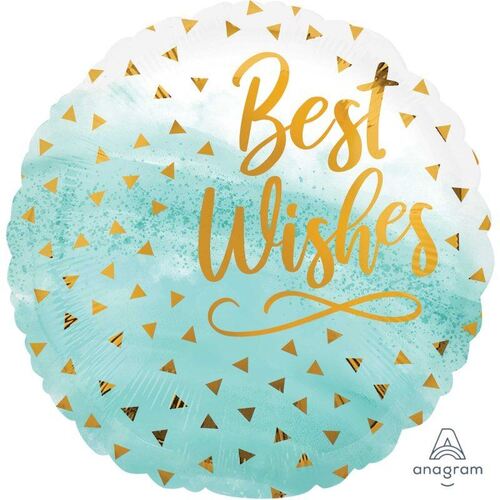 45cm Standard HX Best Wishes Gold Confetti Foil Balloon