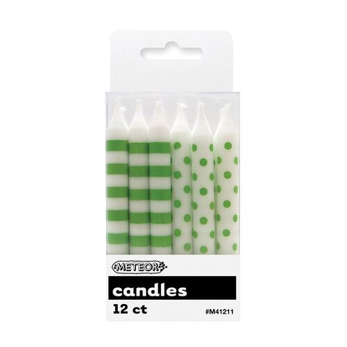Dots & Stripes Candles Lime Green 12 Pack