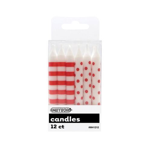 Dots & Stripes Candles Red 12 Pack