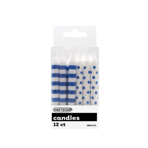 Dots & Stripes Candles Royal Blue 12 Pack