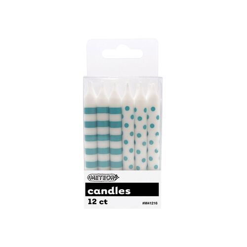 Dots & Stripes Candles Caribbean Teal 12 Pack