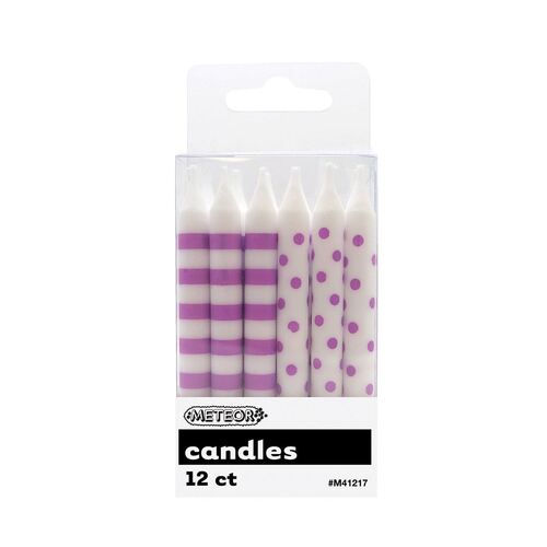 Dots & Stripes Candles Purple 12 Pack