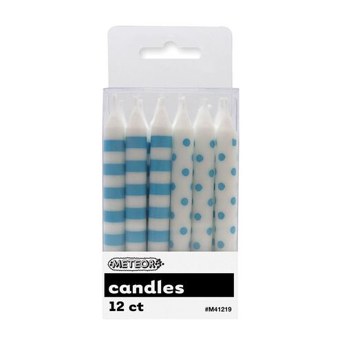 Dots & Stripes Candles Powder Blue 12 Pack