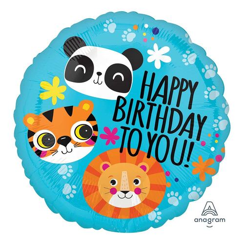 45cm Standard HX Lion, Tiger and Panda Happy Birthday To You Foil Balloon