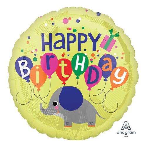 45cm Standard HX Elephant Happy Birthday Foil Balloon