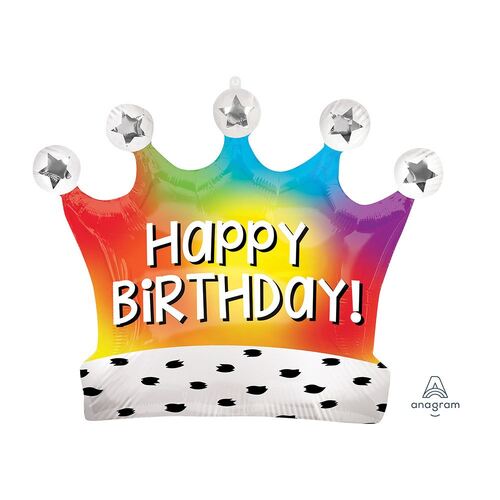 SuperShape Happy Birthday Satin Rainbow Crown Foil Balloon