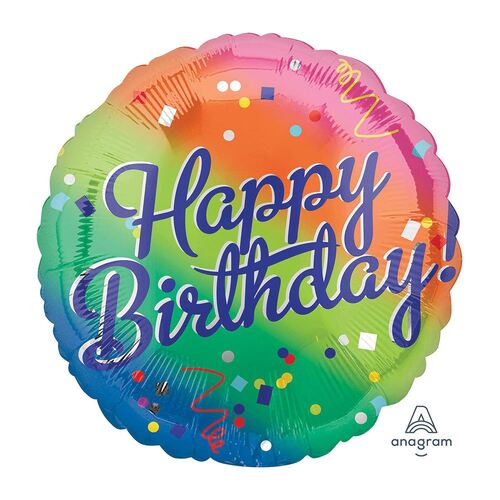 45cm Standard HX Happy Birthday Fancy Type Rainbow Foil Balloon