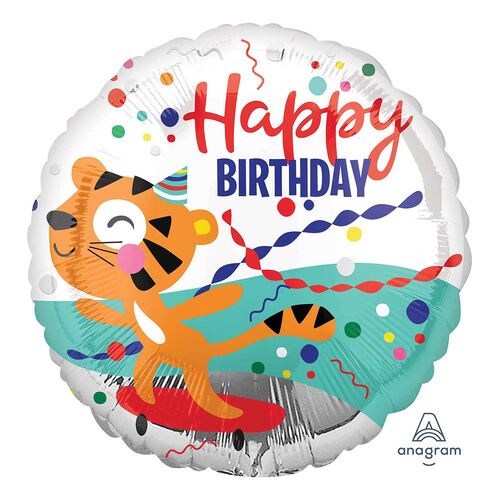 45cm Standard HX Happy Birthday Tiger Birthday Foil Balloon
