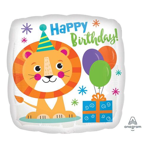 45cm Standard HX Happy Birthday Lion Birthday Foil Balloon