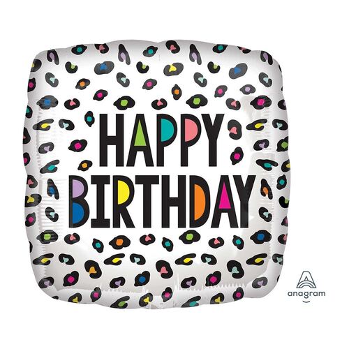 45cm Standard HX Rainbow Leopard Happy Birthday Foil Balloon