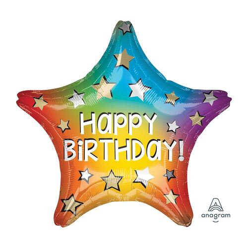 45cm Standard XL Star Happy Birthday Rainbow Star Foil Balloon