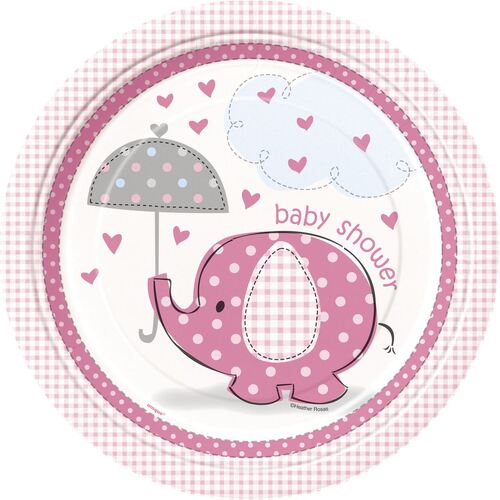 Umbrellaphants Pink Paper Plates 23cm 8 Pack