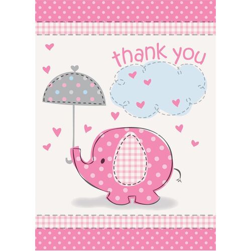 Elephant Pink Thank You Notes 8 Pack