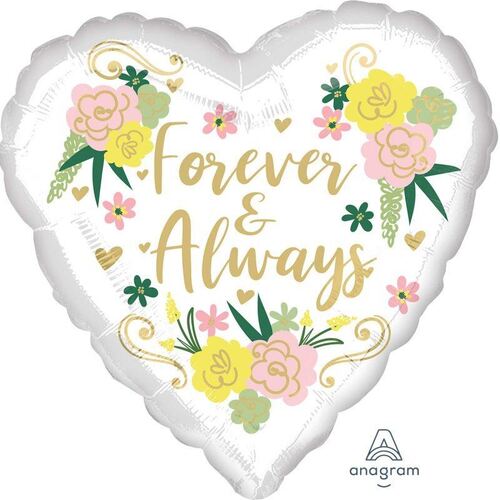 45cm Standard HX Forever & Always Floral Heart Foil Balloon