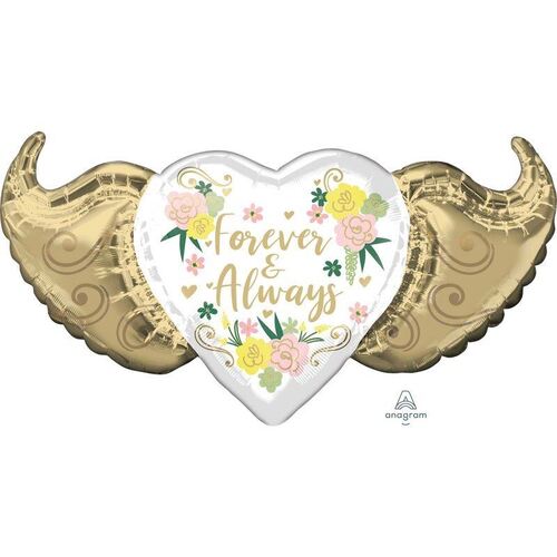 SuperShape Forever & Always Floral Winged Heart Foil Balloon