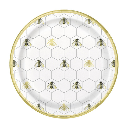 Golden Bumble Bee Foil Stamped Paper Plates 23cm 8 Pack