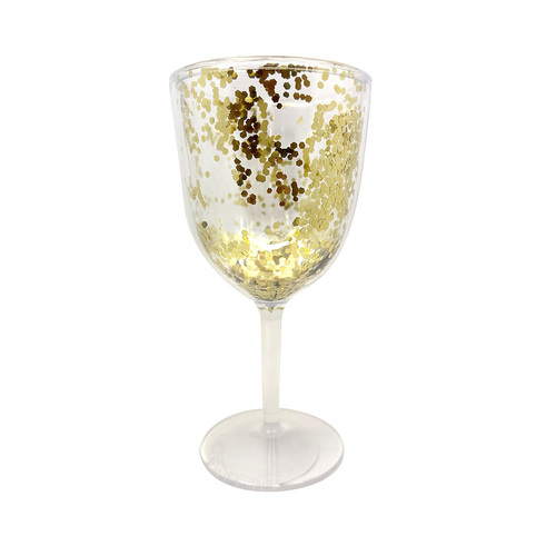  Gold Glitter Reusable Plastic Wine Tumbler 428ml