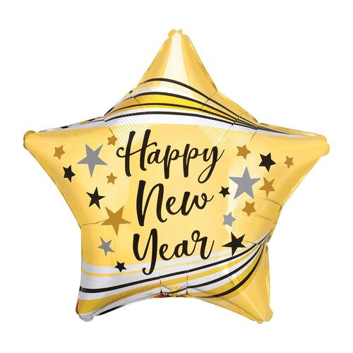 45cm Standard XL Star Happy New Year Bursts & Stars  Foil Balloon 