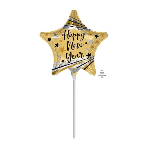 22cm Happy New Year Bursts & Stars  Foil Balloon