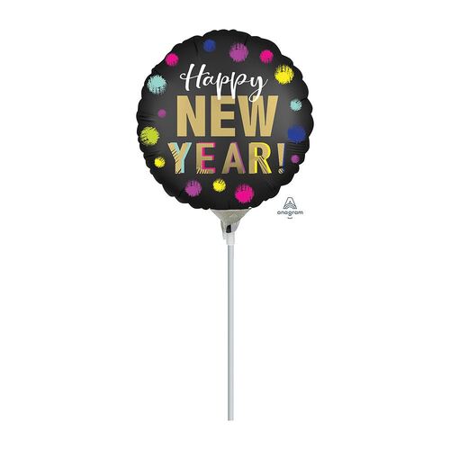 22cm Happy New Year Satin Dotted  Foil Balloon