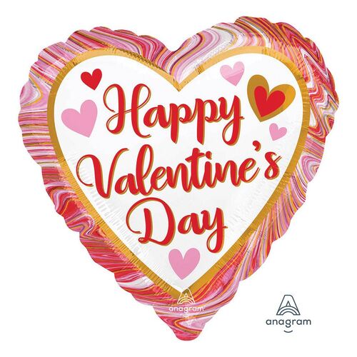 45cm Standard Happy Valentine's Day Marbled Foil Balloons