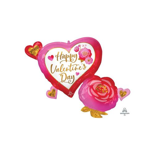 SuperShape XL Happy Valentine's Day Heart & Roses Foil Balloons