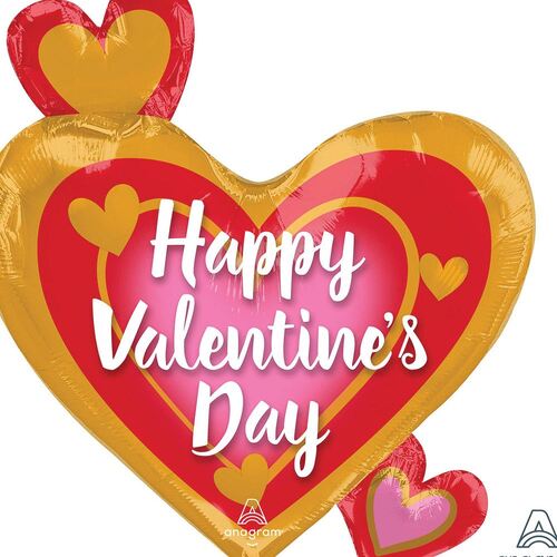 Standard Shape XL Happy Valentine's Day Pink, Gold & Red Foil Balloons