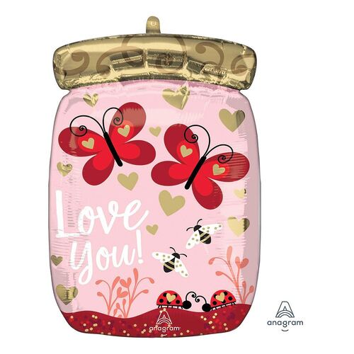 Standard Shape XL Love Bugs & Butterflies Jar Love You! Foil Balloons